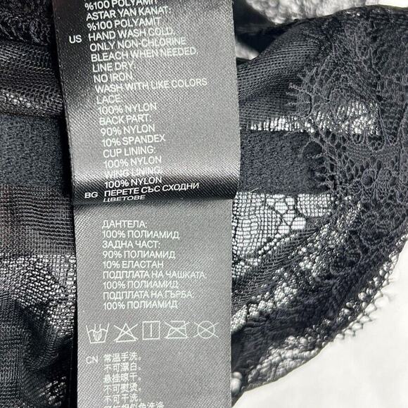 H&M Women's Bra 36B Black Lace Underwire Longline Sheer Sexy Bralette - Picture 6 of 6